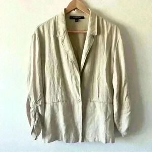 Marc New York Size S Womens Tan Linen Button Blazer Jacket Cinch Sleeve Coastal